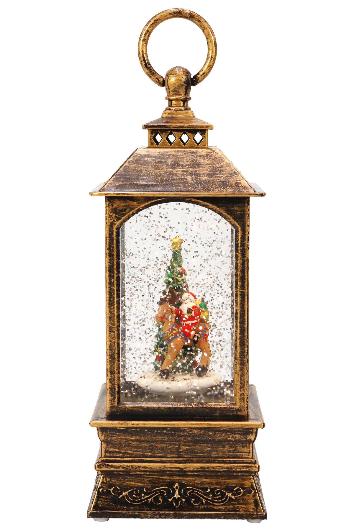 Vintage Christmas Musical LED Glitter Lantern – Santa Claus Snow Globe, 9.25"