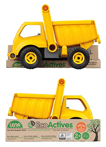 Dump Truck Toy for boys with Easy Grab Handle and Flip Open Cab, Made of Sprigwood Like Wood Plastic Resin Mix, Eco-sustainable Material