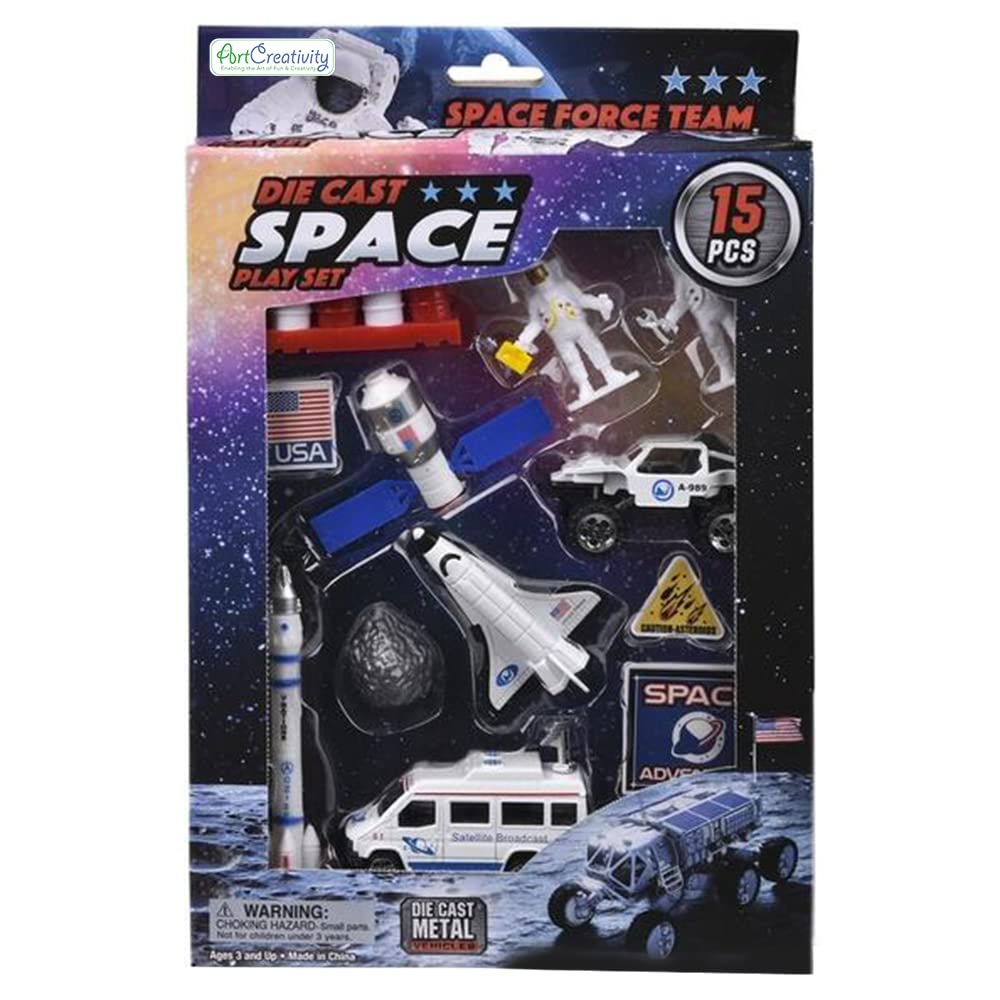 15 Piece-Diecast-Space Play Set, Space Toys for Kids with Rocket, Shuttle, Astronaut Figurines, Rovers, and More, Astronaut Toys for Boys and Girls, Space Gifts for Kids