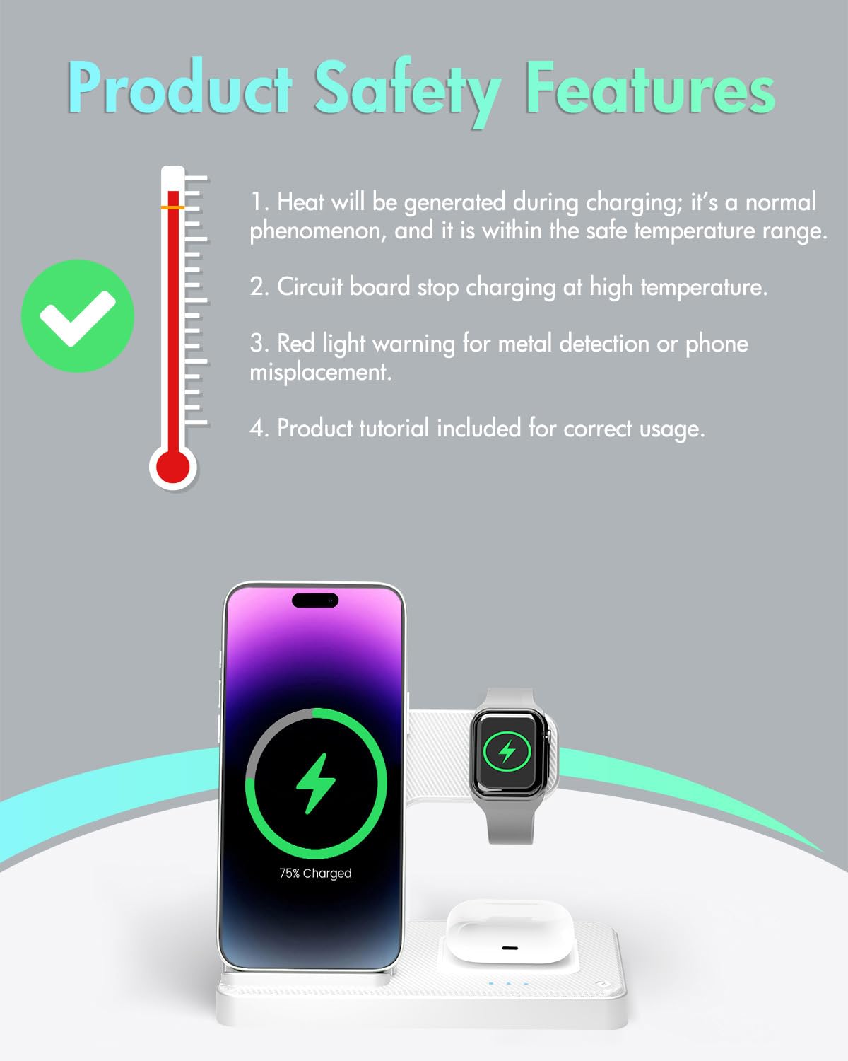 Wireless Charger Charging Station: 3 in 1 Charger Stand for Multiple Devices