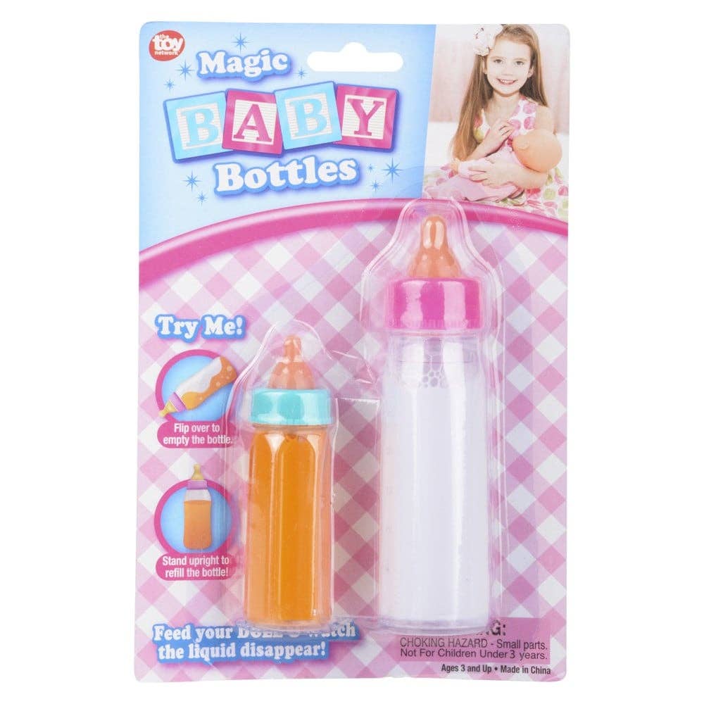 Magic Baby Bottles Set of 2 – Disappearing Milk & Juice Pretend Play Doll Feeding Bottles, Interactive Baby Doll Accessories for Kids Ages 3+