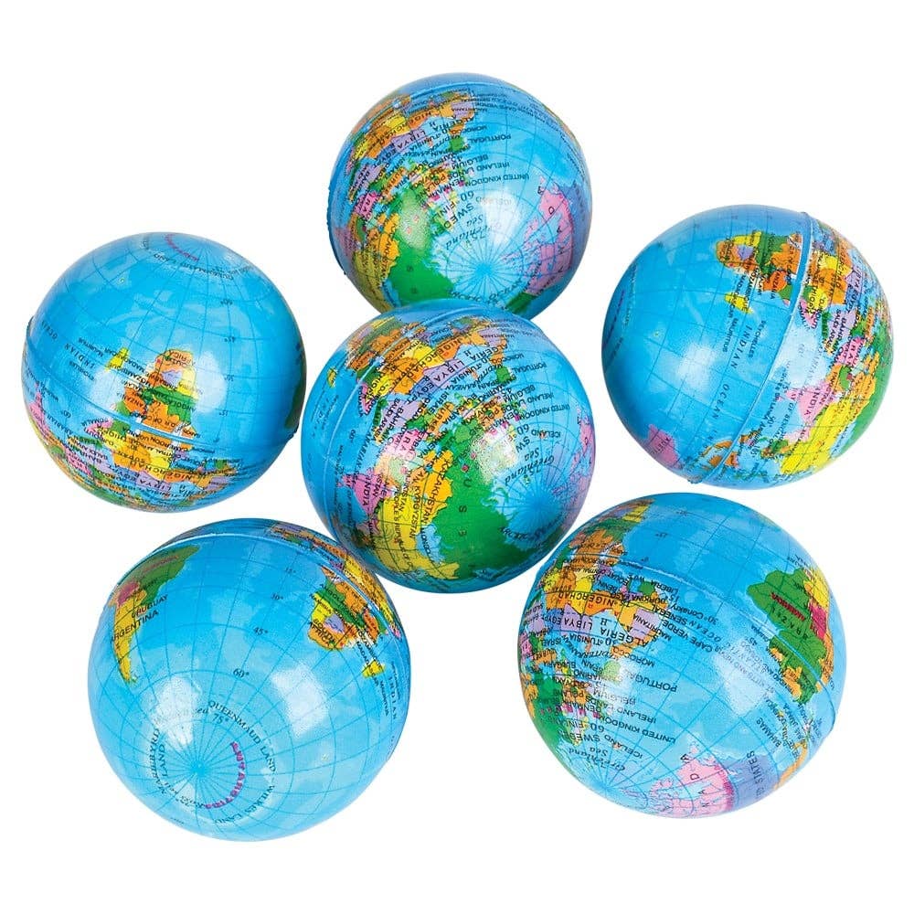 Toys 3-Inch Globe Stress Balls – Set of 6 World Map Squeeze Toys
