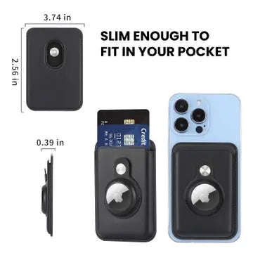 RFID Blocking Snap-On MagSafe Magnetic Card Wallet Holder Organizer With Built-In AirTag Pocket (Black)