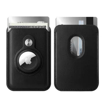 RFID Blocking Snap-On MagSafe Magnetic Card Wallet Holder Organizer With Built-In AirTag Pocket (Black)