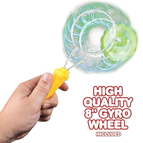 Retro Light Up Kids Toys - Includes 8 Inch Gyro Wheel and 8.5 Inch Rail Twister - Fun Gift for Boys and Girls - Great Sensory Toy with Spinning and Flashing Light Effects