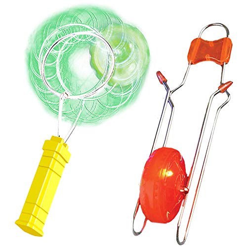 Retro Light Up Kids Toys - Includes 8 Inch Gyro Wheel and 8.5 Inch Rail Twister - Fun Gift for Boys and Girls - Great Sensory Toy with Spinning and Flashing Light Effects