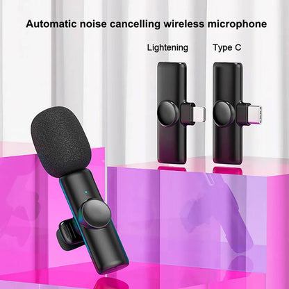 Wireless Lavalier Microphone Kit with Receiver, Clip-On Wireless Mic for iPhone, Android & Camera, Noise Reduction, Rechargeable for Vlogging, Podcasting, Interviews & Live Streaming