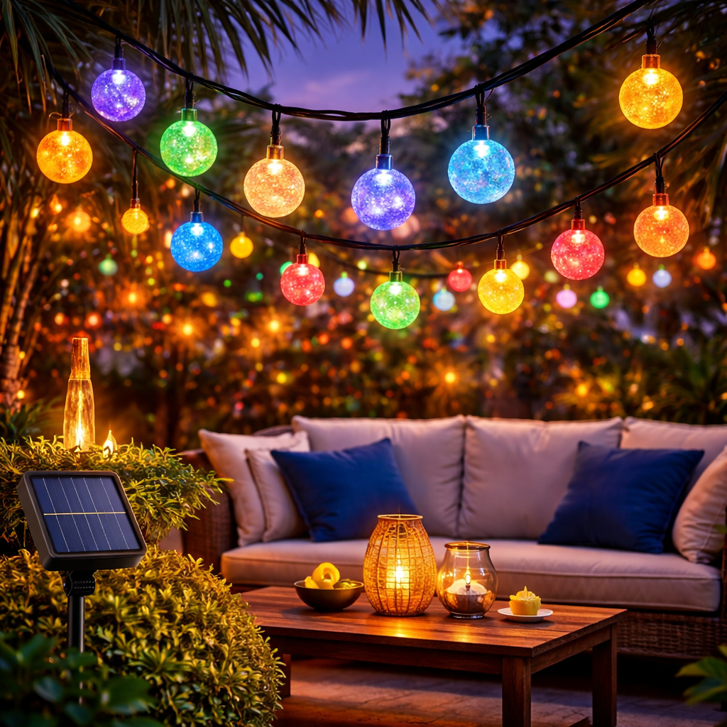 Solar Fairy Lights Outdoor, 36ft Weatherproof Crystal Ball LED String Lights with 8 Lighting Modes for Garden, Patio, Trees, Christmas, Weddings & Parties