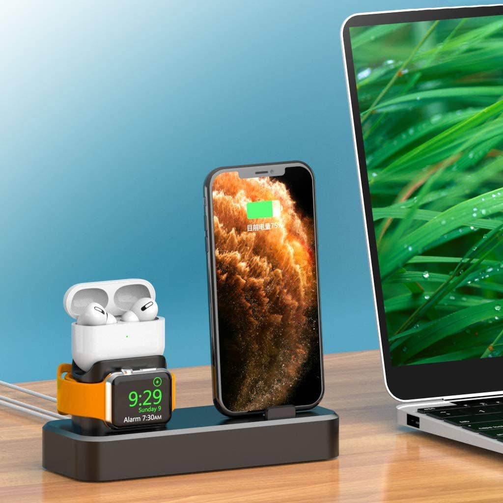 3-in-1 Charging Dock Station for Phone, Smartwatch & Earbuds – Multi Device Desktop Organizer Stand