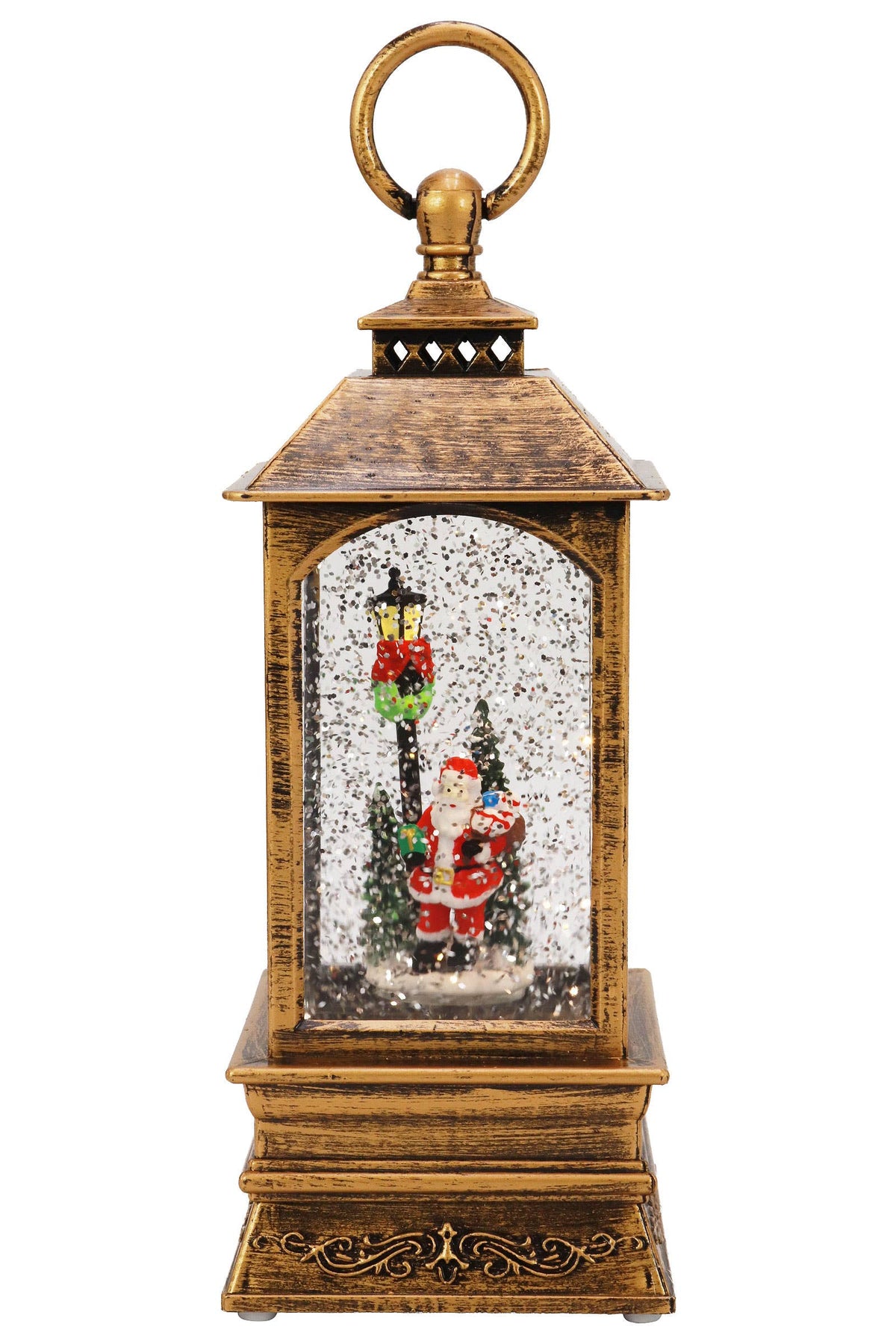 Vintage Christmas Musical LED Glitter Lantern – Santa Claus Snow Globe, 9.25"