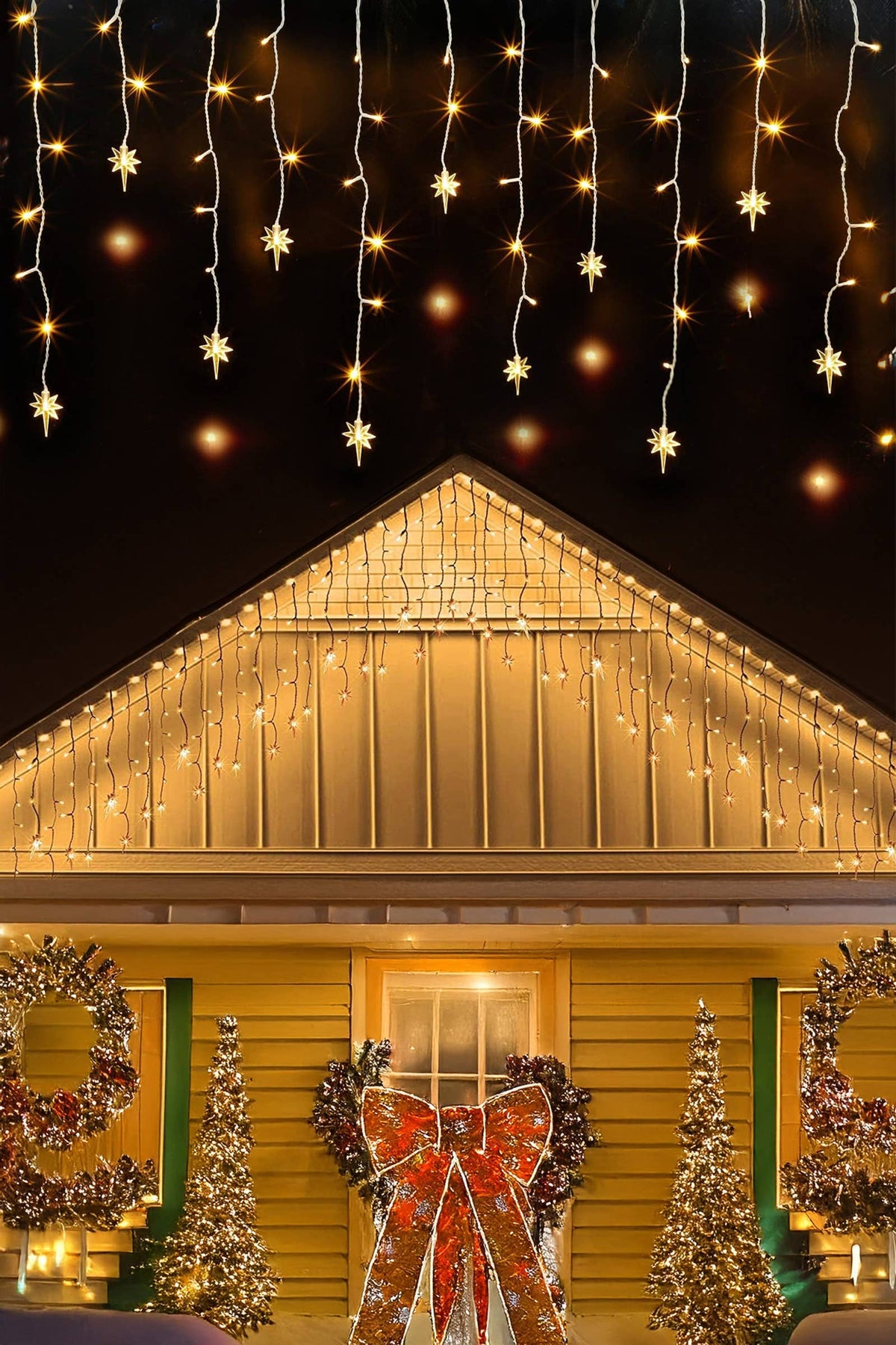 150 LED Icicle Snowflake String Lights – Warm White, 13.1 FT, 30 Drops, 8 Lighting Modes, Indoor/Outdoor Christmas Decorations
