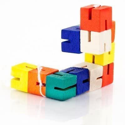 Wooden Twist Cubes Puzzle Fidget Multi Colored Flexi Puzzle Stretch, Twist, and Lock Bending Brain Teaser Fidget Sensory Toys for Kids, Stocking Stuffer and Party Favors Finger Fidget (6 Fidgets)