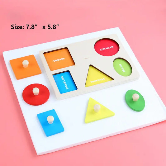 Wooden Montessori Teaching Aid, Geometric Shape Puzzle Board, Early Education Material Sensorial Toy For Toddler Shape & Color Sorter,Wood Knob Puzzle Peg Board