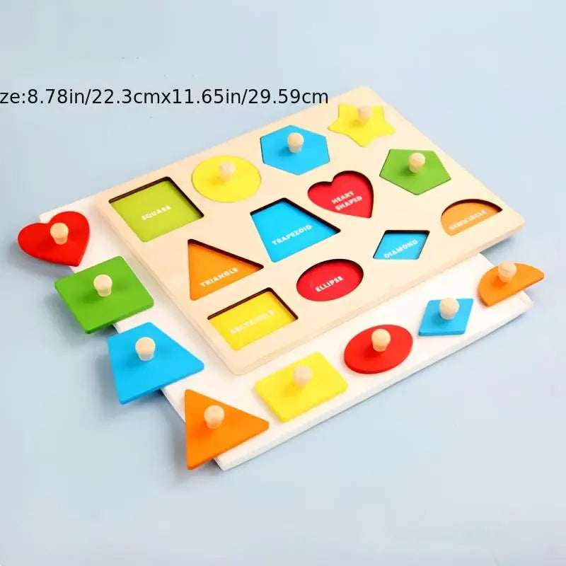 Wooden Montessori Teaching Aid, Geometric Shape Puzzle Board, Early Education Material Sensorial Toy For Toddler Shape & Color Sorter,Wood Knob Puzzle Peg Board