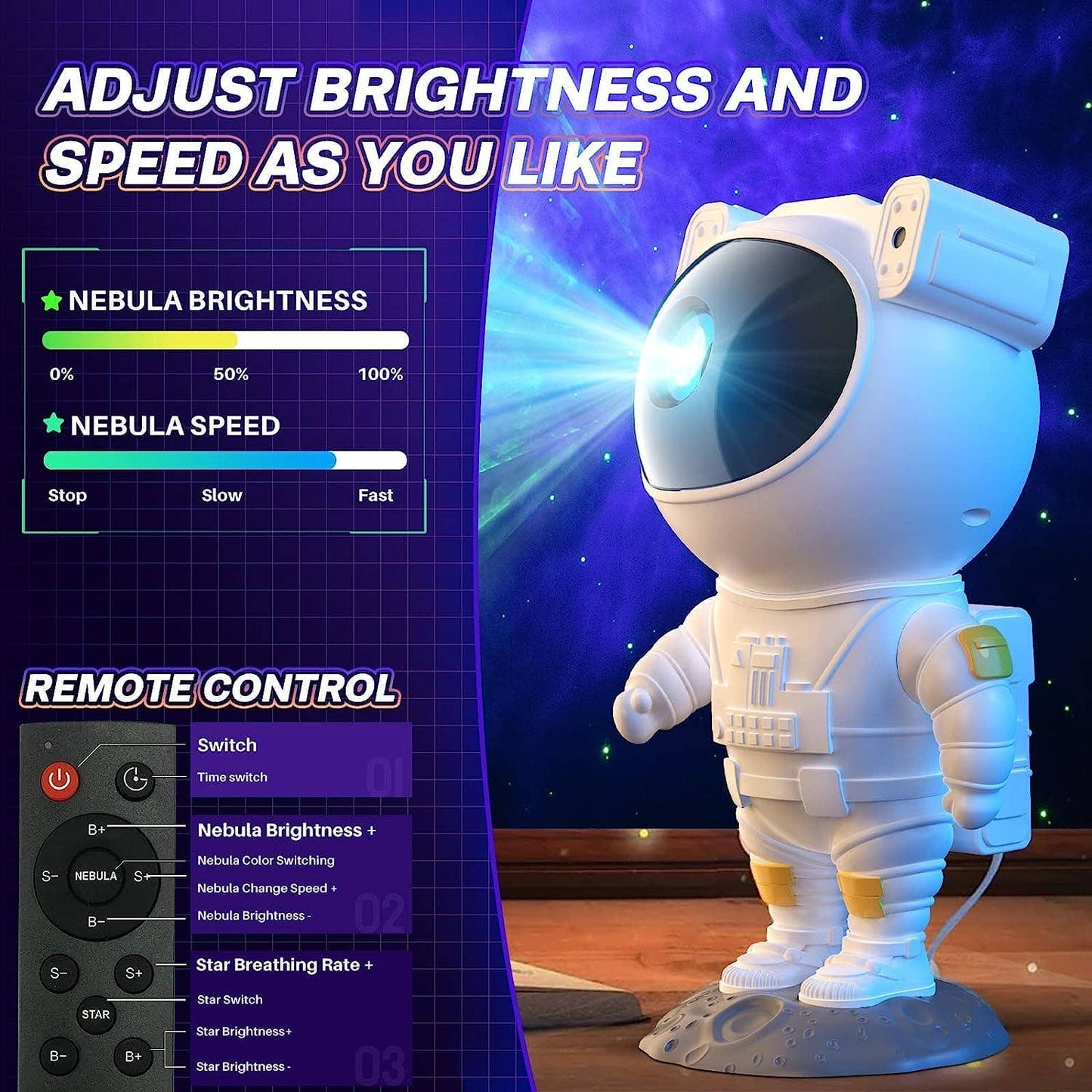 Astronaut Galaxy Projector Night Light – LED Starry Sky Nebula Lamp with Remote Control