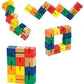 Wooden Twist Cubes Puzzle Fidget Multi Colored Flexi Puzzle Stretch, Twist, and Lock Bending Brain Teaser Fidget Sensory Toys for Kids, Stocking Stuffer and Party Favors Finger Fidget (6 Fidgets)