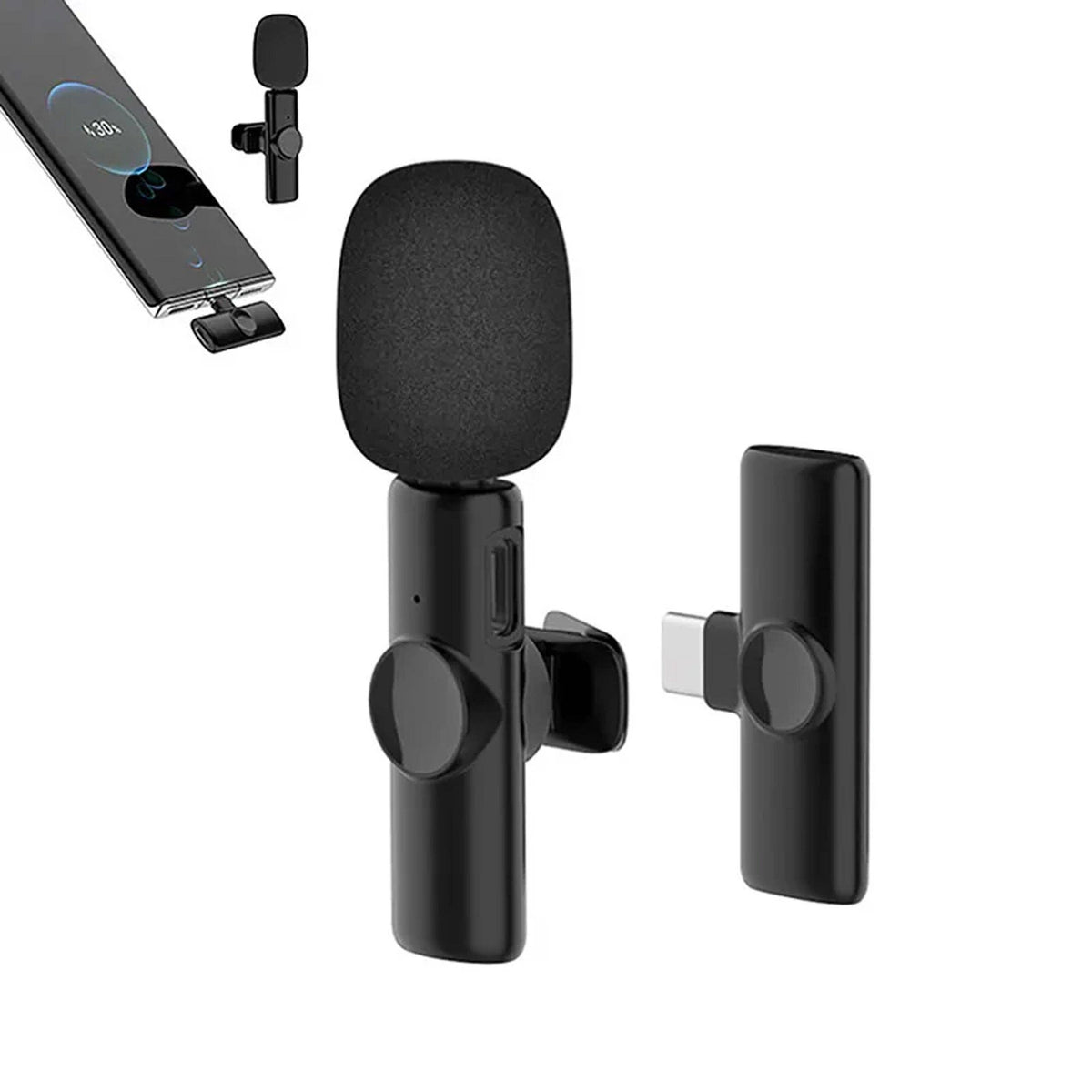 Wireless Lavalier Microphone Kit with Receiver, Clip-On Wireless Mic for iPhone, Android & Camera, Noise Reduction, Rechargeable for Vlogging, Podcasting, Interviews & Live Streaming