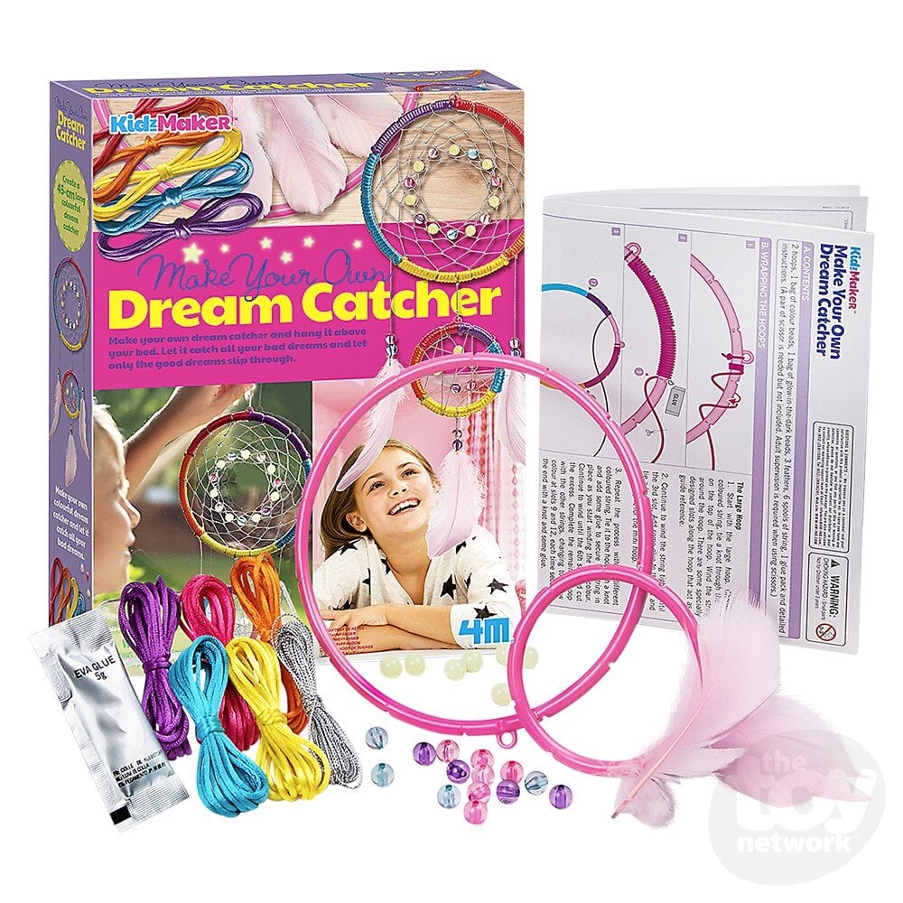 KidzMaker Make Your Own Dream Catcher DIY Craft Kit for Kids – Creative Art Set with Feathers, Beads & Hoop
