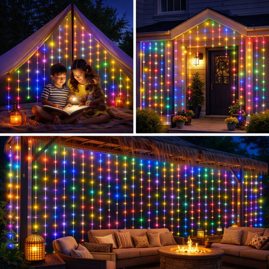 Solar Curtain Lights 600 LED Waterfall String Lights 8 Modes Remote Type C Charging Hanging Twinkle Fairy Lights for Christmas Gazebo Party Wedding
