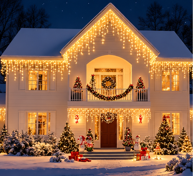 SOLIGHTU 50ft 500LED Icicle Christmas Lights – Plug-in, Indoor/Outdoor Decoration