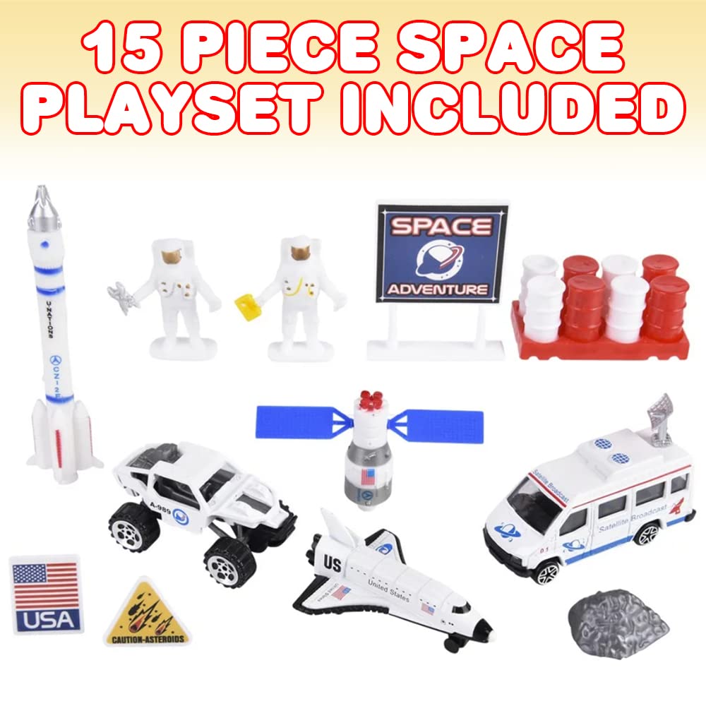 15 Piece-Diecast-Space Play Set, Space Toys for Kids with Rocket, Shuttle, Astronaut Figurines, Rovers, and More, Astronaut Toys for Boys and Girls, Space Gifts for Kids