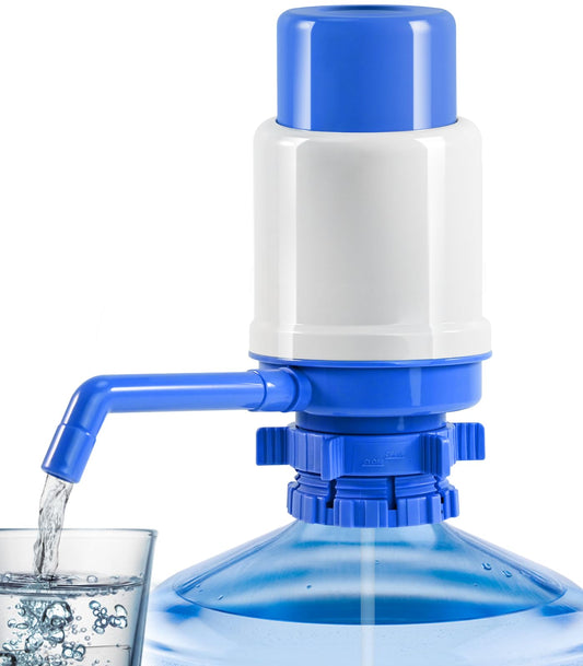Manual Water Dispenser for 5 Gallon Bottle - Hand Press 5 Gallon Water Dispenser, Secure Fit on Crown Top Jugs - Adjustable Tube Length, Protective Spout Cap, Cleaning Brush, BPA-Free Food Grade