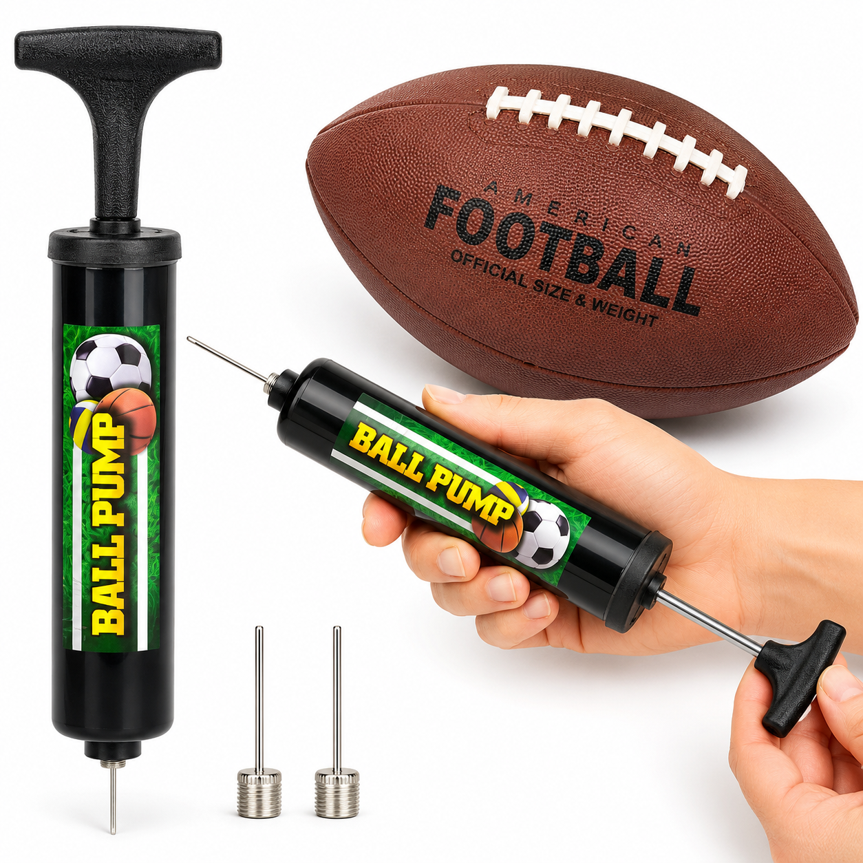 11" Regulation Size American Football with 8" Mini Ball Pump & 2 Inflation Needles – Sports Ball Set for Practice, Outdoor Play, Game Prizes & Gifts, Ages 8+