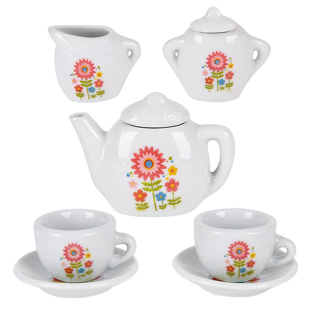 Mini Porcelain Tea Party Set – 9-Piece Floral Pretend-Play Set