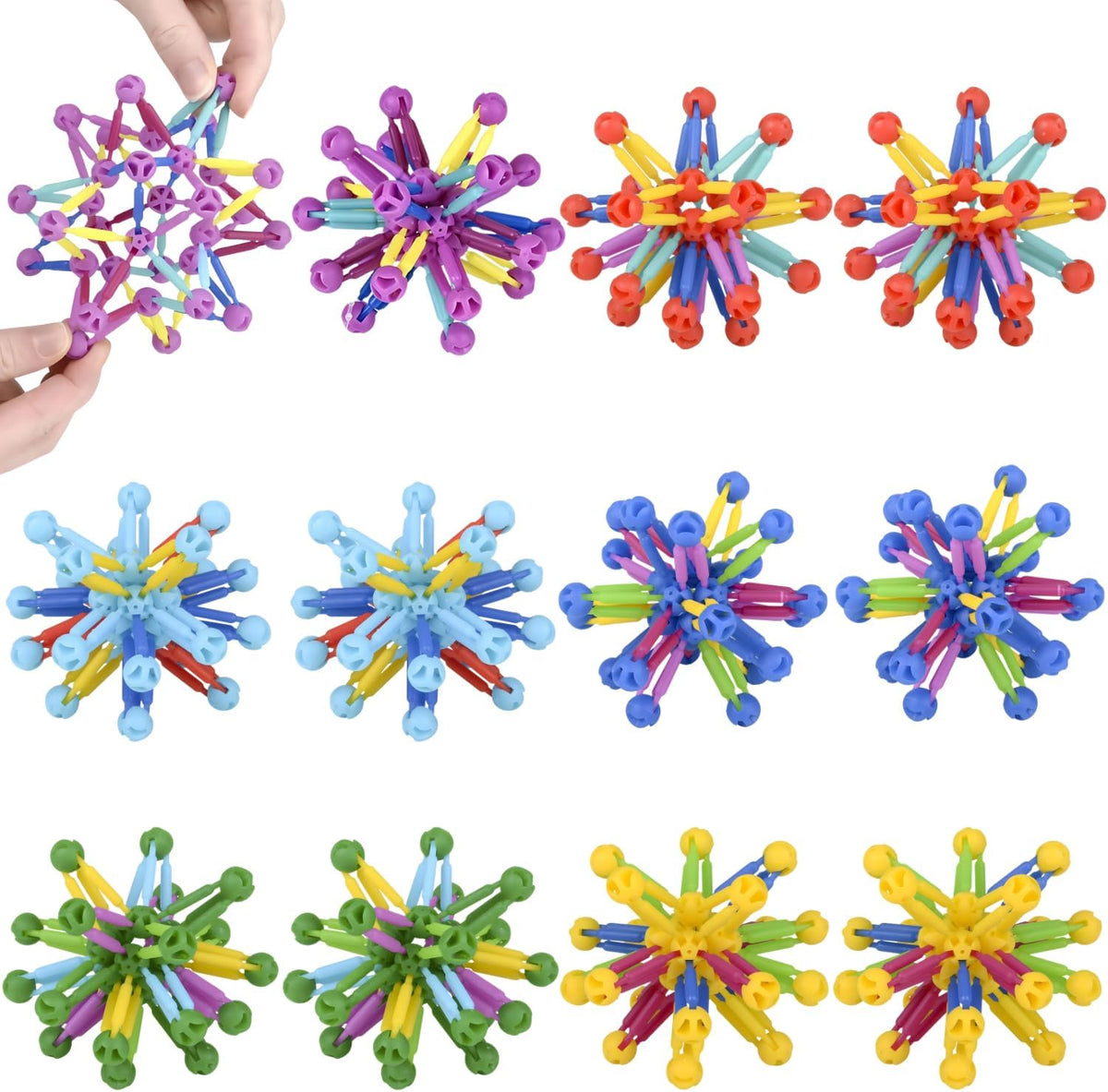 Mini Collapsible Balls, Set of 12 – Assorted Colors, Expandable Fidget Toys