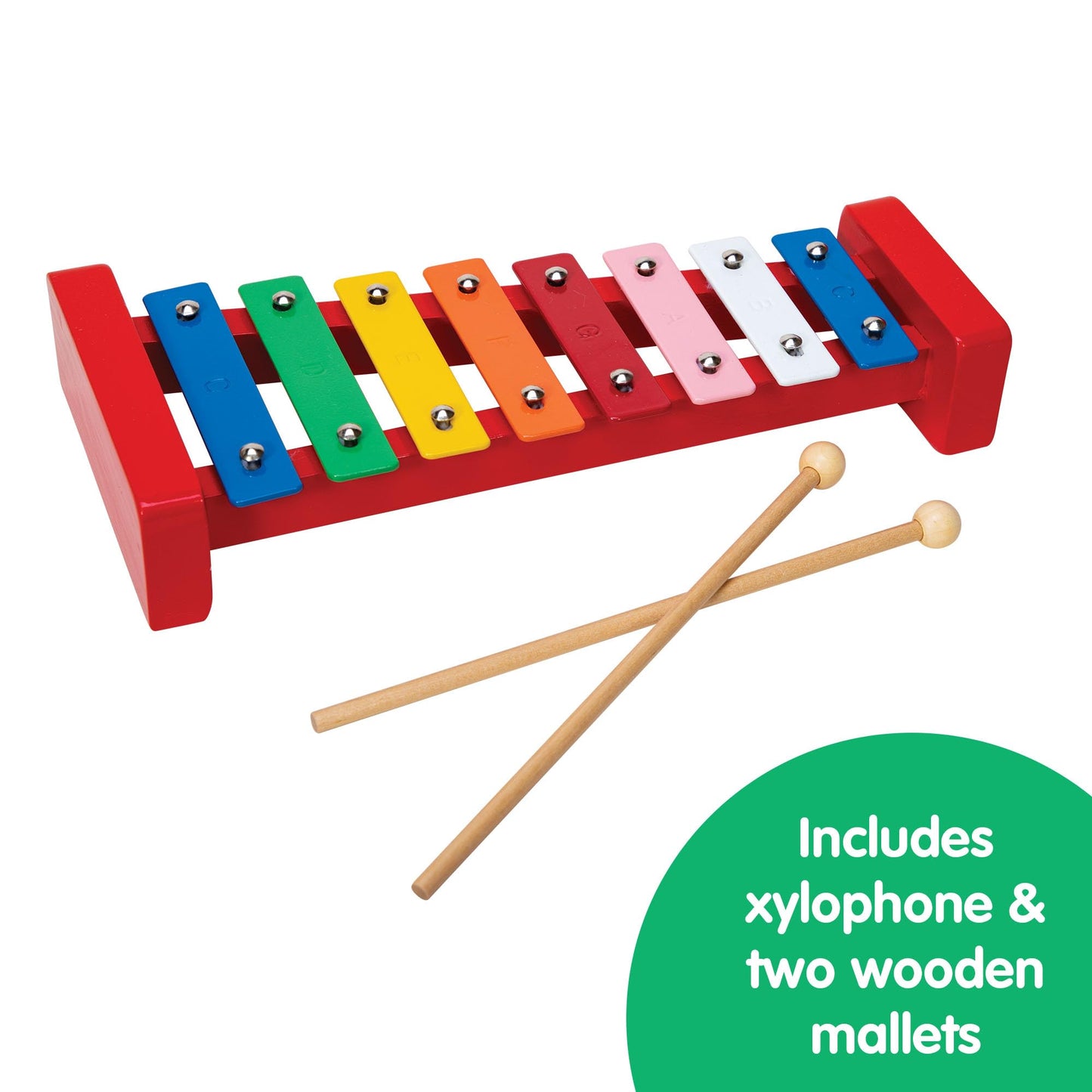 Schylling Wooden Xylophone - Colorful Kids Instrument - Includes Wooden Mallets and Embossed Metal Keys - Ages 3 and Up