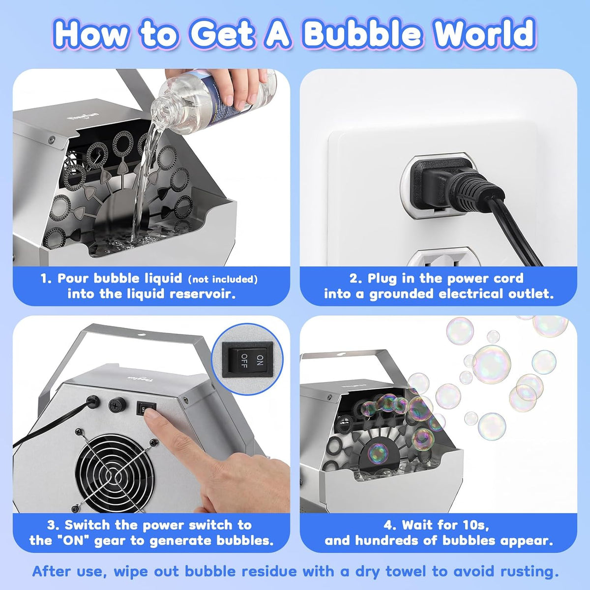 9" Metal Automatic Bubble Machine – 50W Electric Bubble Maker for Parties, Weddings & Events