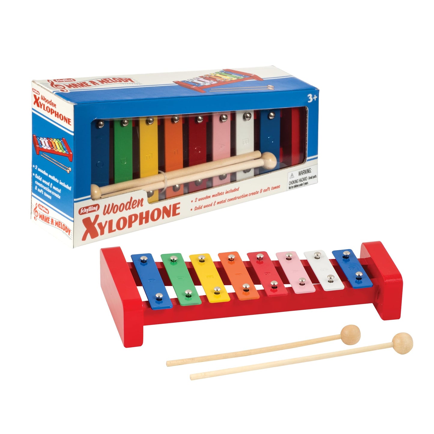 Schylling Wooden Xylophone - Colorful Kids Instrument - Includes Wooden Mallets and Embossed Metal Keys - Ages 3 and Up