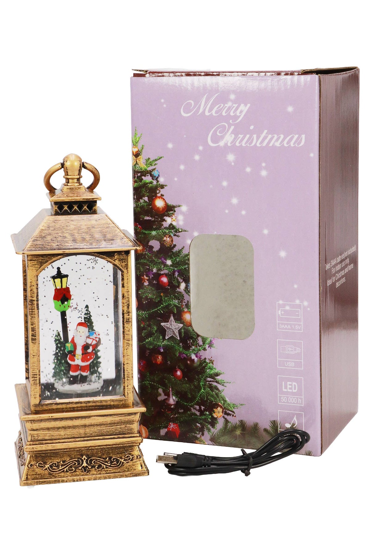 Vintage Christmas Musical LED Glitter Lantern – Santa Claus Snow Globe, 9.25"