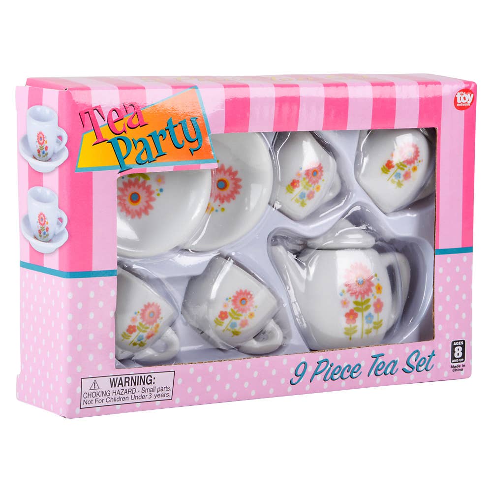 Mini Porcelain Tea Party Set – 9-Piece Floral Pretend-Play Set