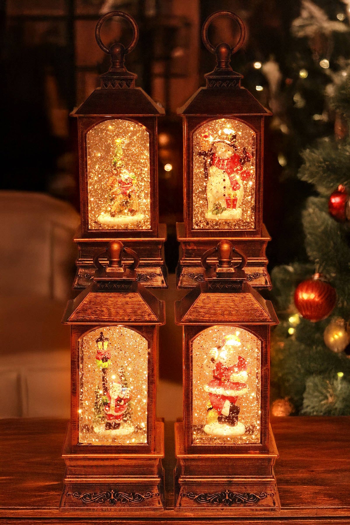 Vintage Christmas Musical LED Glitter Lantern – Santa Claus Snow Globe, 9.25"