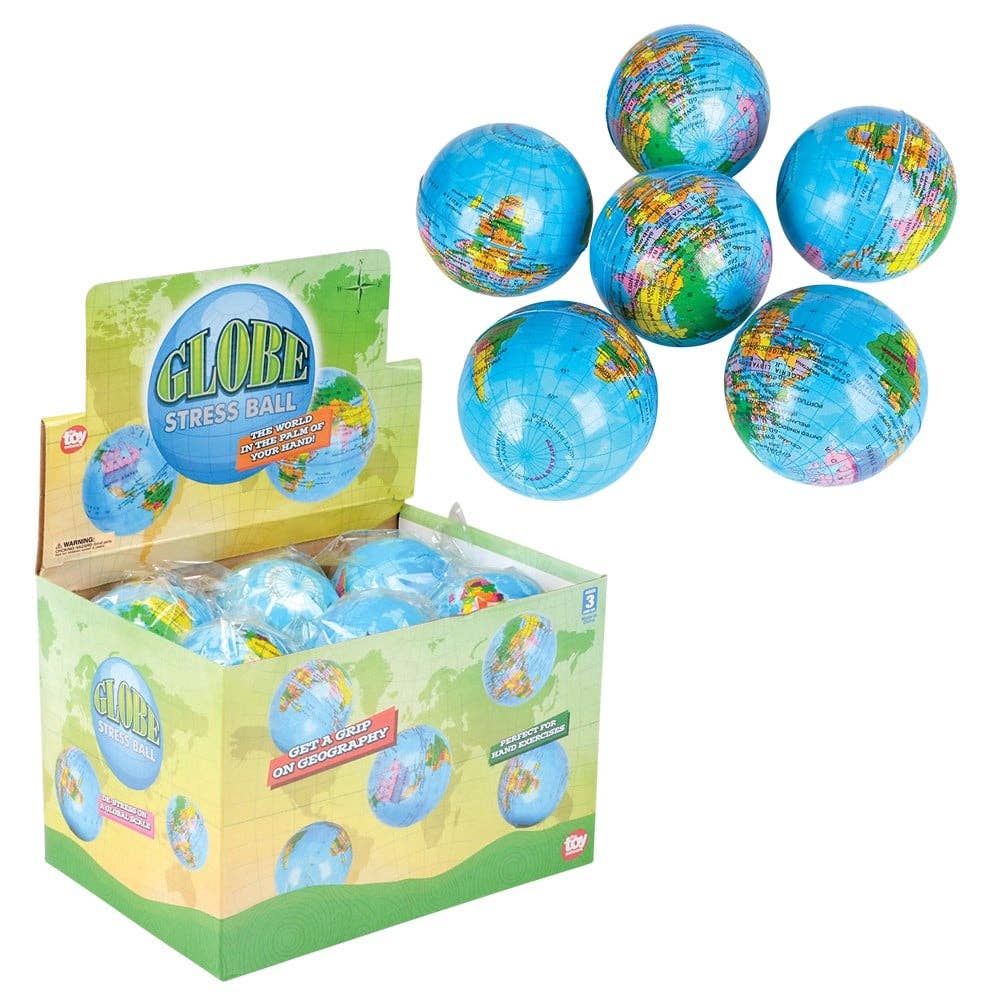 Toys 3-Inch Globe Stress Balls – Set of 6 World Map Squeeze Toys