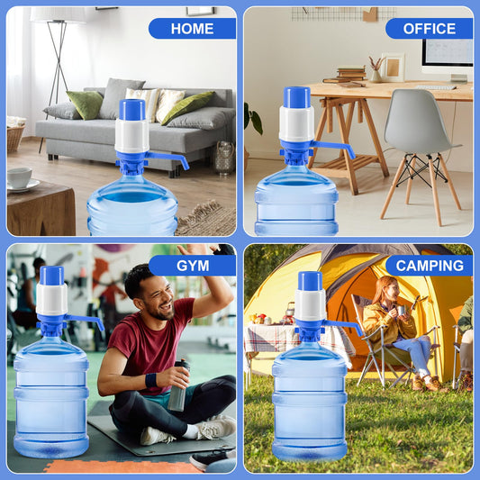 Manual Water Dispenser for 5 Gallon Bottle - Hand Press 5 Gallon Water Dispenser, Secure Fit on Crown Top Jugs - Adjustable Tube Length, Protective Spout Cap, Cleaning Brush, BPA-Free Food Grade