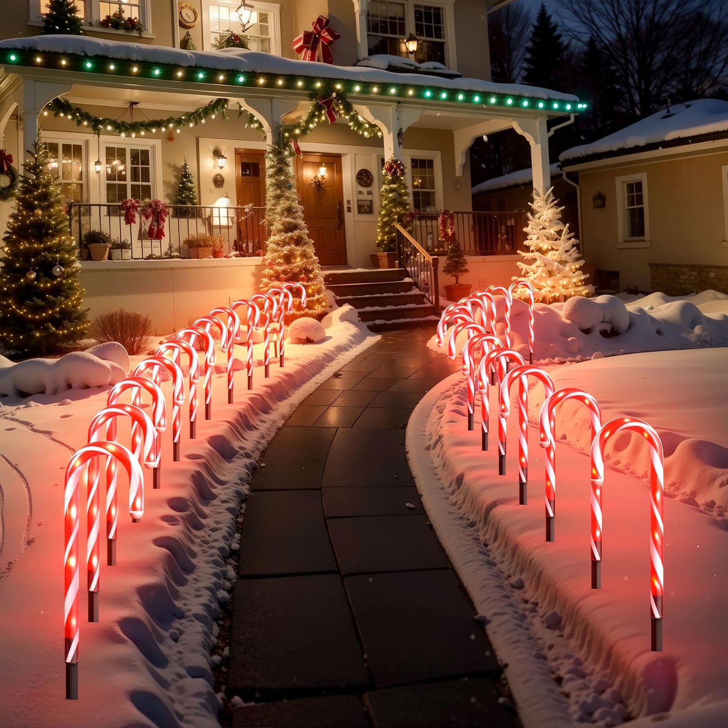 24PCS Candy Cane Lights, 10" Christmas Stake Light with LEDs, 8 Light Modes & Auto ON/Off & Memory Function, Waterproof Lights for Yard Lawn Garden