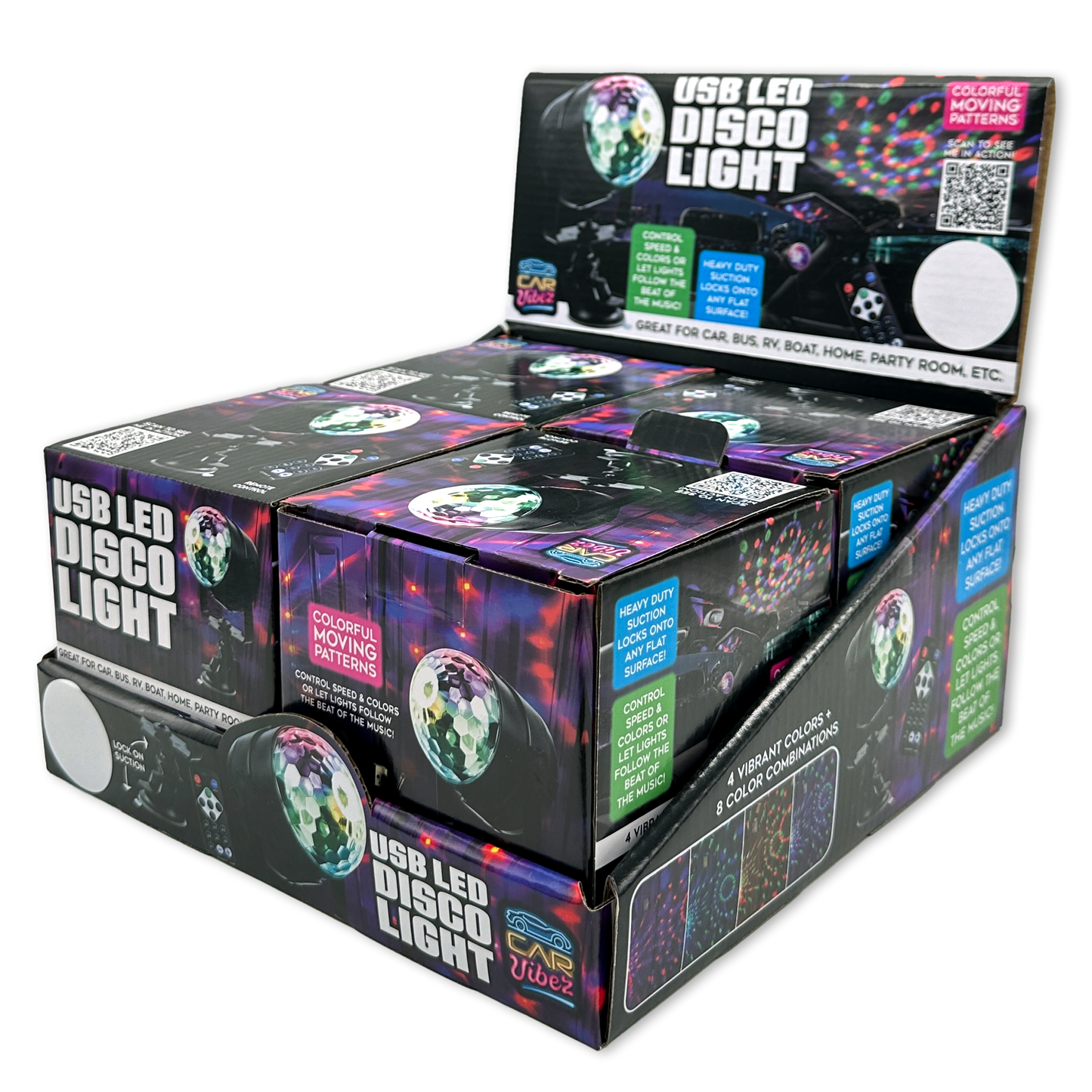 CAR VIBEZ USB SUCTION DISCO BALL LIGHT SHOW- 4 PER DISPLAY