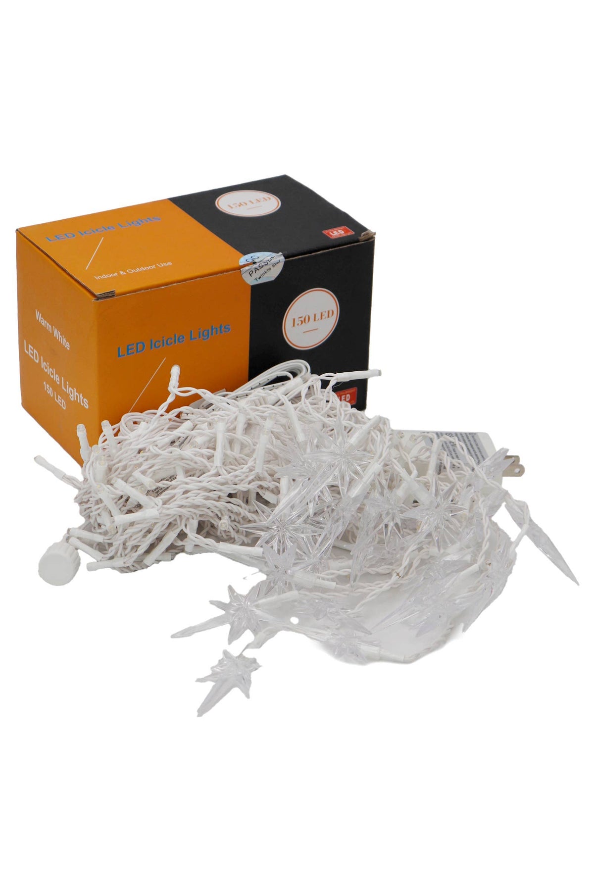 150 LED Icicle Snowflake String Lights – Warm White, 13.1 FT, 30 Drops, 8 Lighting Modes, Indoor/Outdoor Christmas Decorations