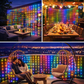 Solar Curtain Lights 600 LED Waterfall String Lights 8 Modes Remote Type C Charging Hanging Twinkle Fairy Lights for Christmas Gazebo Party Wedding