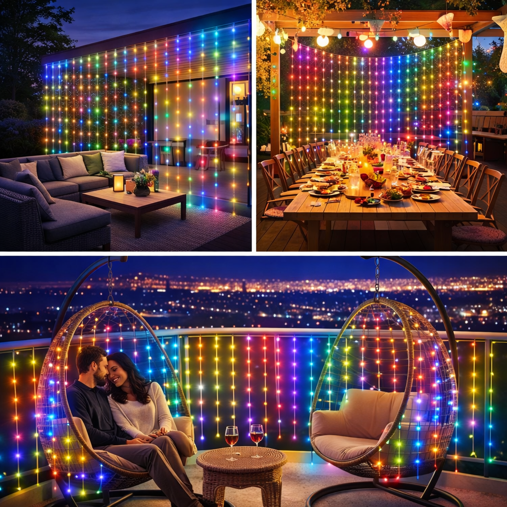 Solar Curtain Lights 600 LED Waterfall String Lights 8 Modes Remote Type C Charging Hanging Twinkle Fairy Lights for Christmas Gazebo Party Wedding