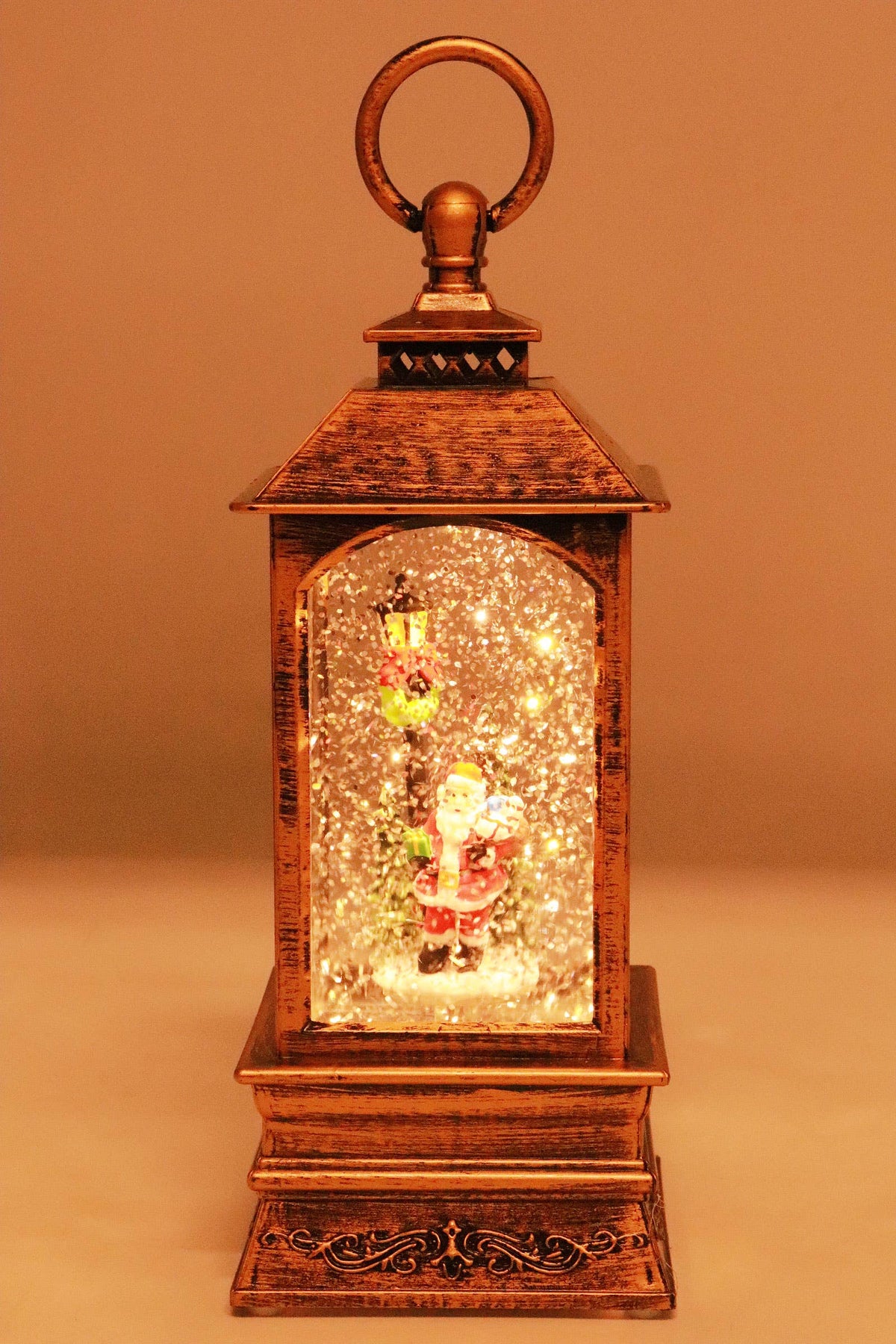 Vintage Christmas Musical LED Glitter Lantern – Santa Claus Snow Globe, 9.25"
