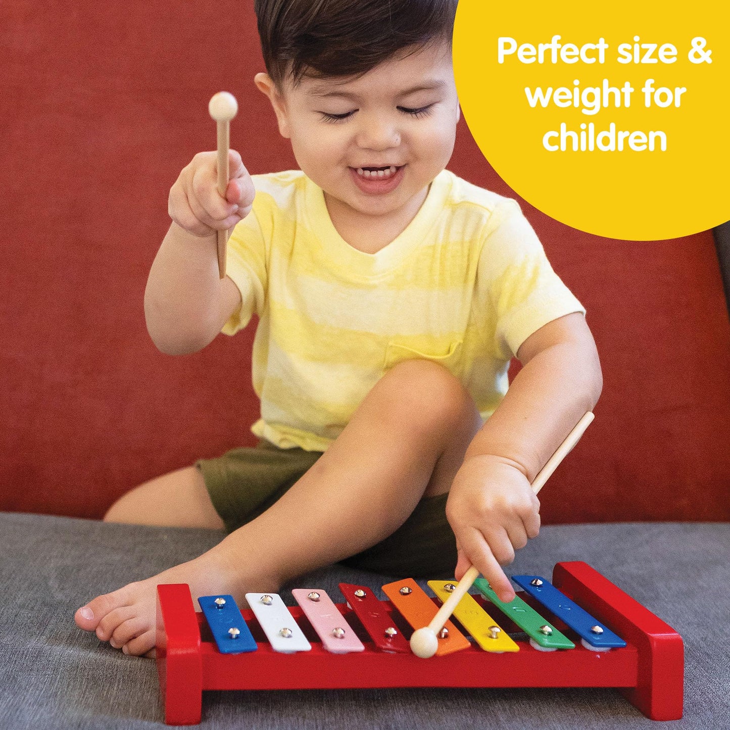 Schylling Wooden Xylophone - Colorful Kids Instrument - Includes Wooden Mallets and Embossed Metal Keys - Ages 3 and Up