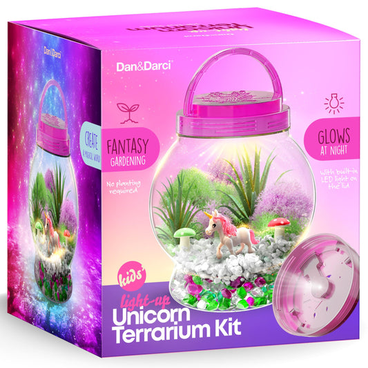 Dan&Darci Light-Up Unicorn Terrarium Kit for Kids - Kid Birthday Easter Gifts - Best Unicorn Toys & Activities Kits Presents - Arts & Crafts for Little Girls & Boys Age 4 5 6 7 8-12 Year Old Girl Gift