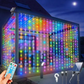 Solar Curtain Lights 600 LED Waterfall String Lights 8 Modes Remote Type C Charging Hanging Twinkle Fairy Lights for Christmas Gazebo Party Wedding
