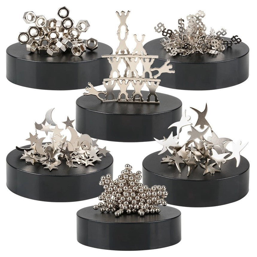 3.5" Magnetic Sculpture Desk Toy – Set of 6 Assorted Designs, Magnetic Building Art, Creative Desktop Fidget Toys