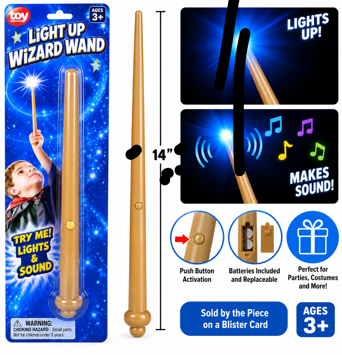 14" Light-Up Wizard Wand with Sound – Magic Pretend Play Toy for Kids