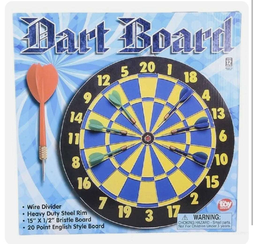 Dartboard Game 6 Sharpened Darts 15 Inch Wooden Board Indoor Outdoor Kids Toys