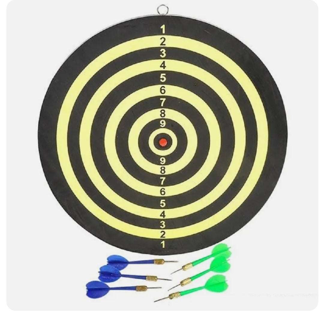 Dartboard Game 6 Sharpened Darts 15 Inch Wooden Board Indoor Outdoor Kids Toys